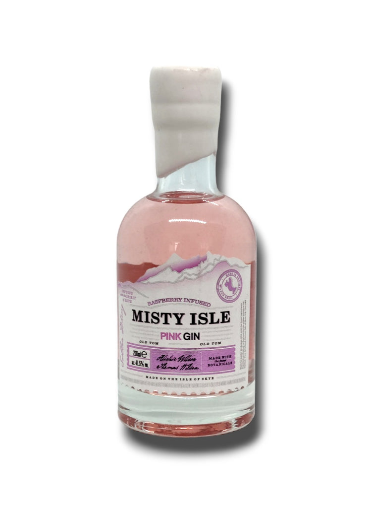 Misty Isle Pink Gin: A symphony of summer fruits, grown and nurtured on the Isle of Skye. Pear, blackcurrants, and meadowsweet dance with raspberries, infused to create a fruity Old Tom gin that is both refreshing and complex.